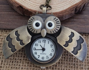 1pcs 20mmx30mm Bronze Owl pocket watch charms pendant PP09
