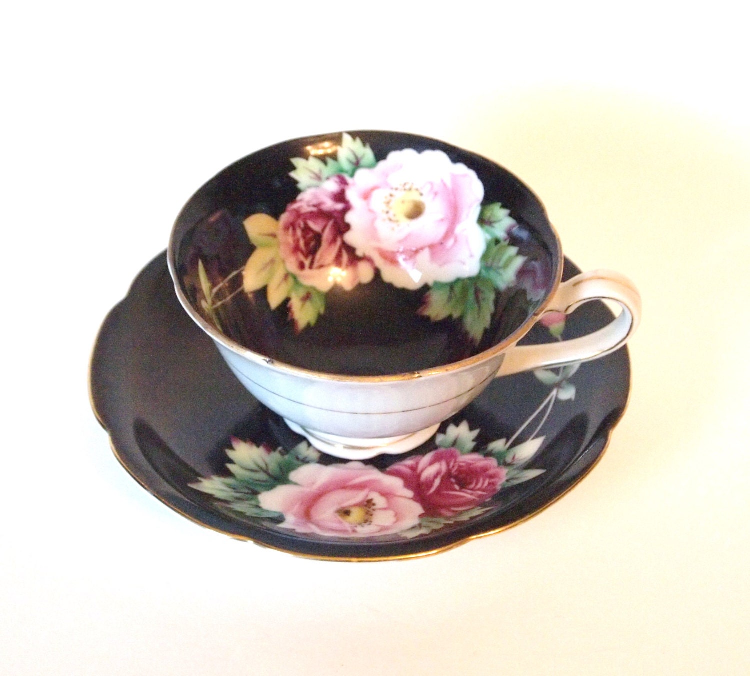 Vintage China Teacup Black Occupied Japan Tea cup Hand Painted