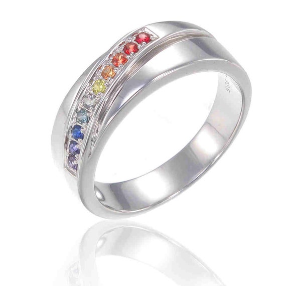 Lesbian Engagement Ring Wedding Band 14K White Gold, Unisex Unique ...