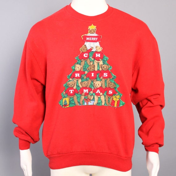 80s Ugly CHRISTMAS SWEATER / Teddy Bears in a Xmas Tree