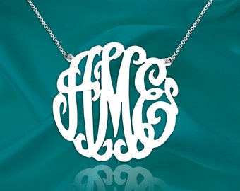 Monogram Necklace - 1.75 inch - Sterling Silver Handcrafted Designer - Monogram Initial Necklace - Made in USA