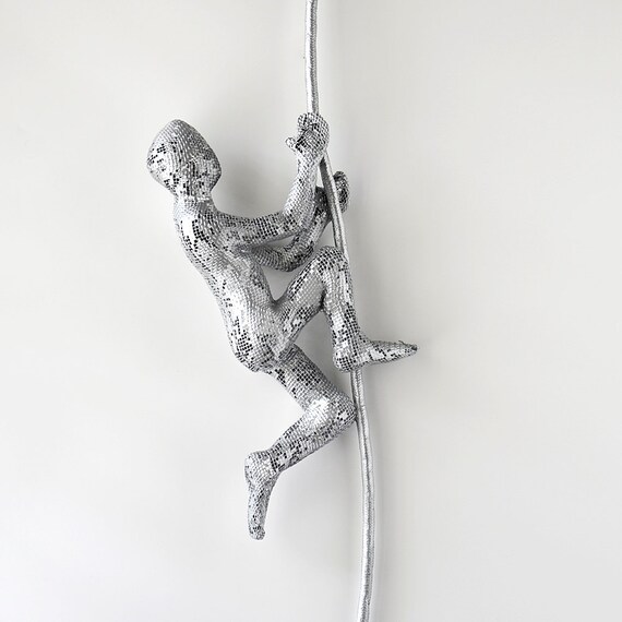 Wall hanging Climbing man on rope home decor Metal sculpture