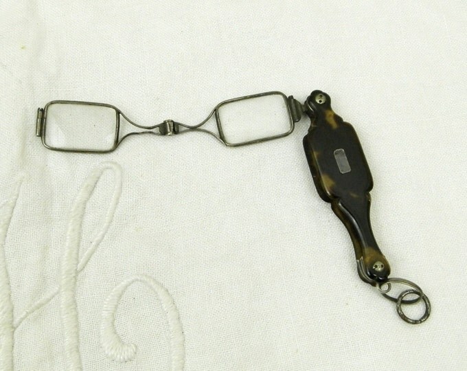 Antique French Sterling Silver and Tortoise Shell Folding Glasses / Spectacles / Reading Glasses / Collectible Opera Glasses / Curiosity