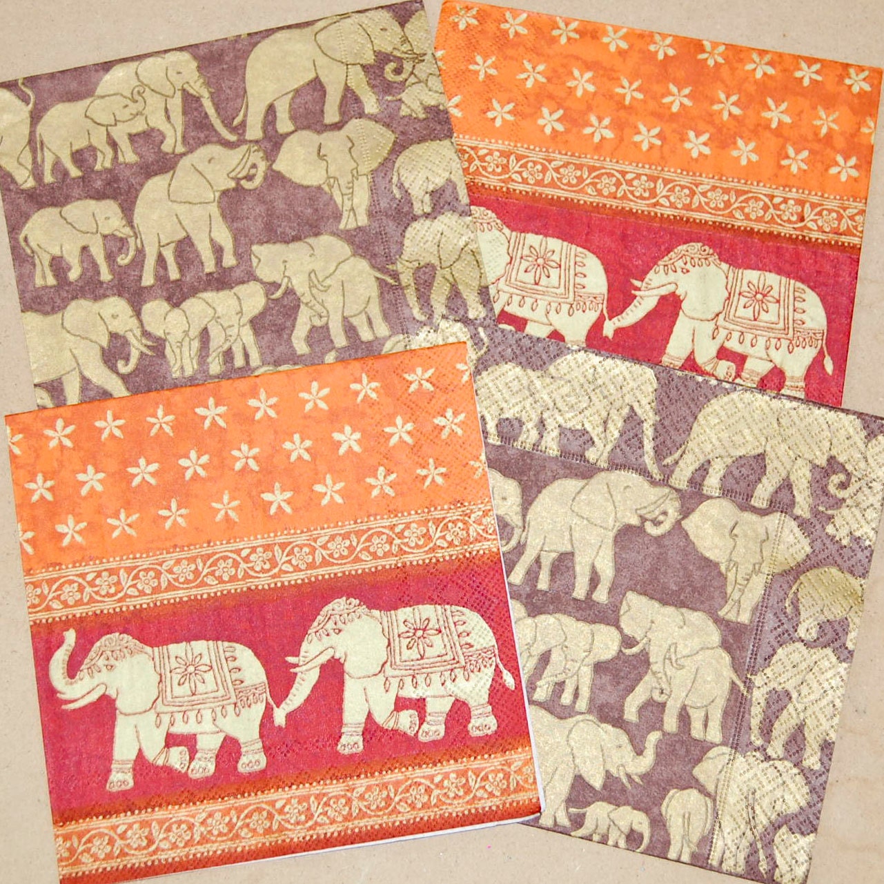 Decoupage Elephant Napkins Four Paper Napkins for Decoupage