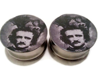 Edgar Allan Poe Raven Double Flare Plugs sizes 2g - 2 inches