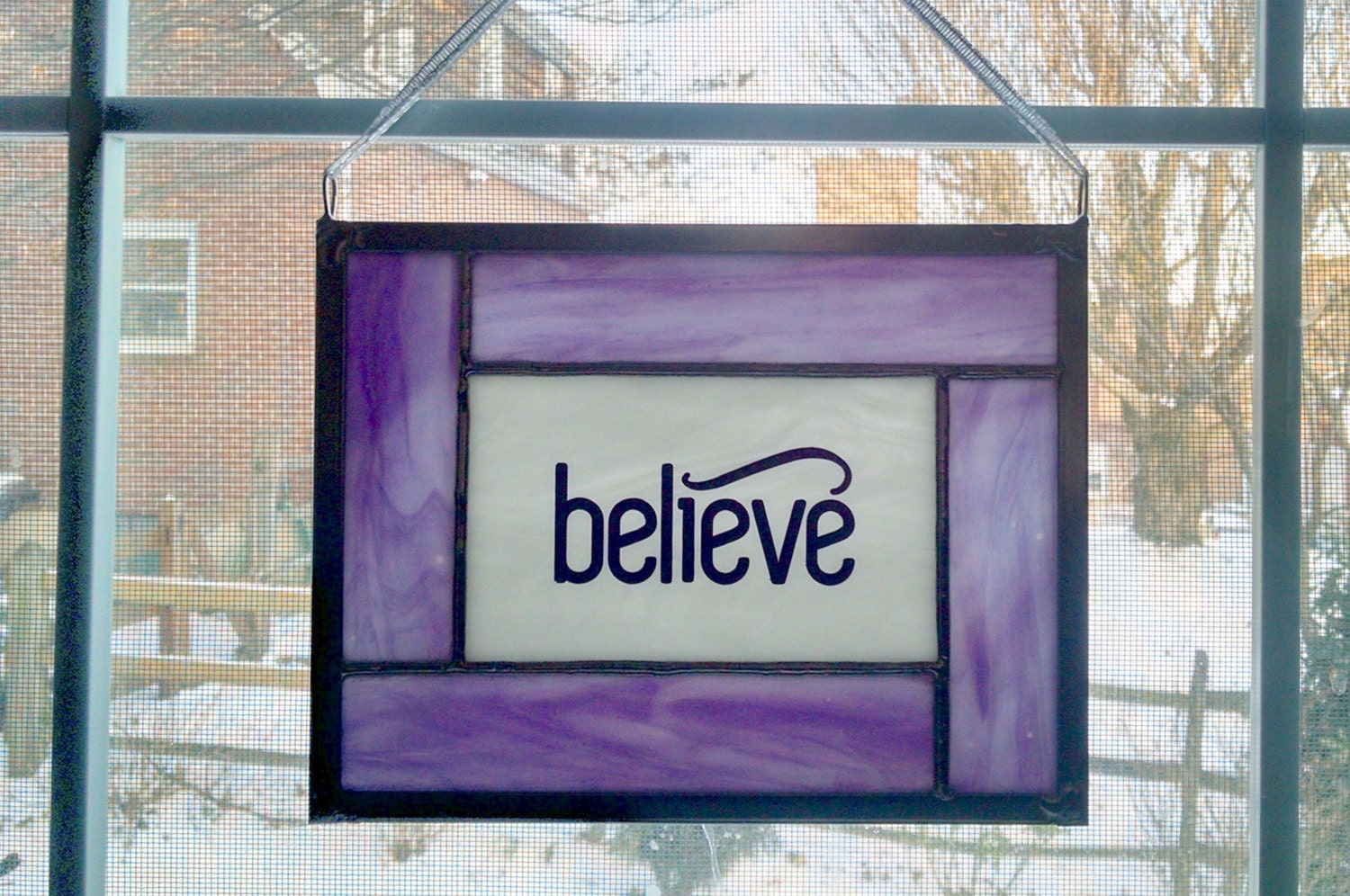 Believe Stained Glass Sign Suncatcher Inspirational Quote