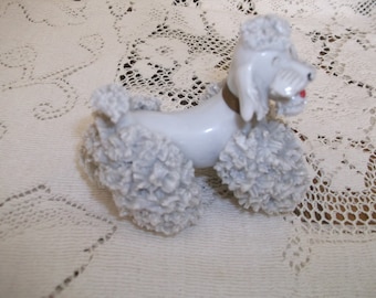 Ceramic White Poodle Figurine with Much Spaghetti Trim