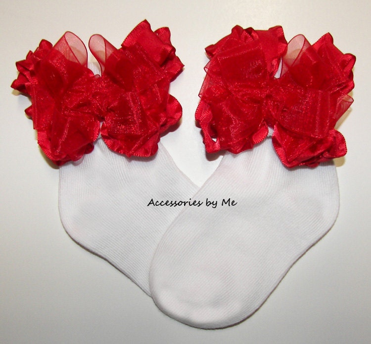 Frilly Red Bow Socks Ruffle Ribbon Girls Baby by accessoriesbyme