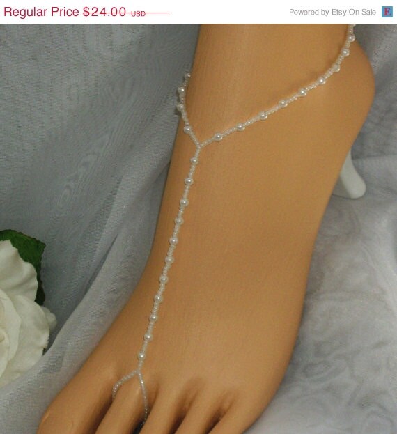 ON SALE Pearl Foot Jewelry Barefoot Sandal by JewelryByAngel