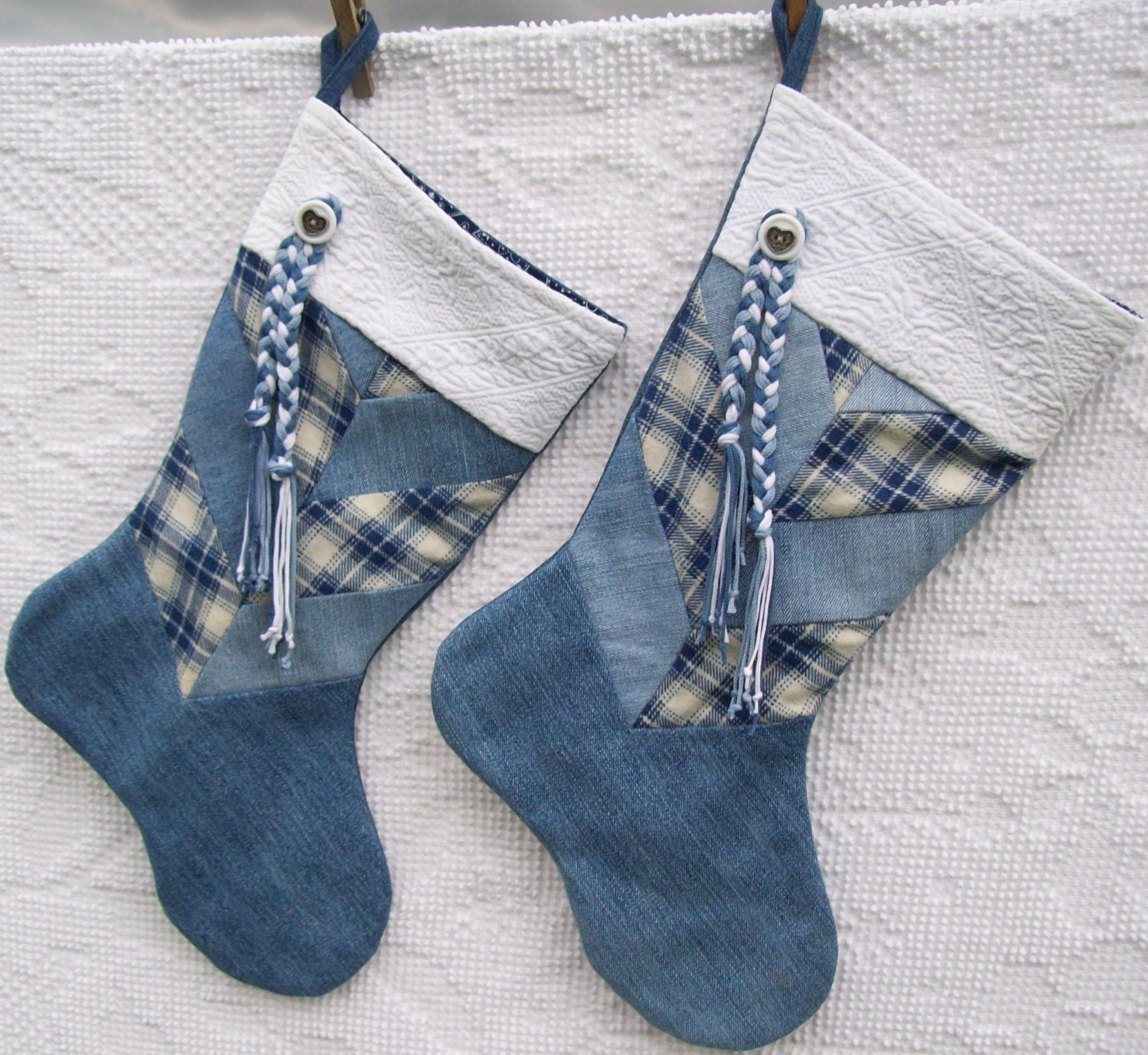 Denim Christmas Stockings Holiday Decor Handmade Stocking