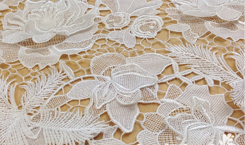 white lace fabric crocheted lace fabric hollowed out florals