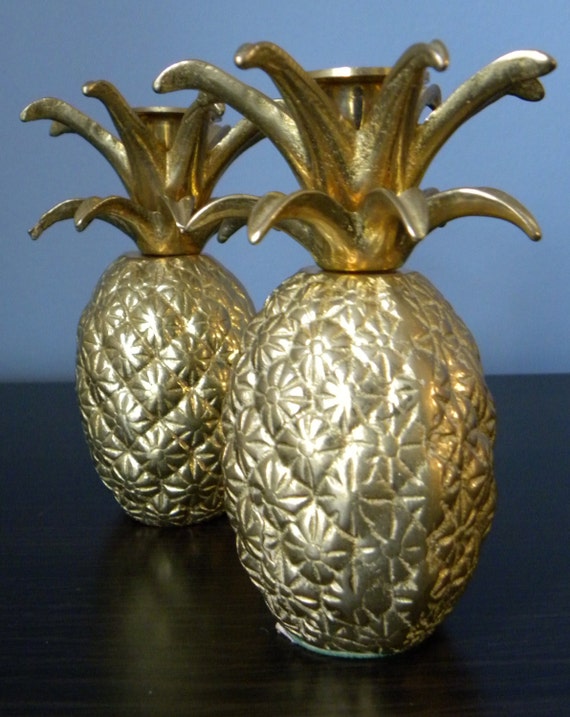 Vintage Solid Brass Pineapple Candle Holders Set of Two