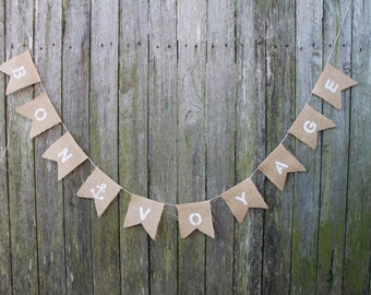 Bon Voyage Bunting. Burlap Garland. Traveller’s Farewell Banner. Bon Voyage. Hessian Bunting. Farewell Party Décor.