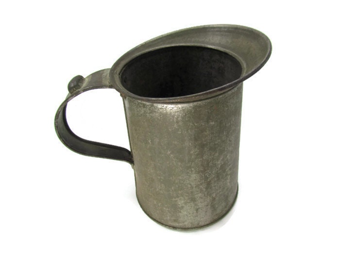 Primitive Vintage Metal Small Pitcher Rare SIGNED