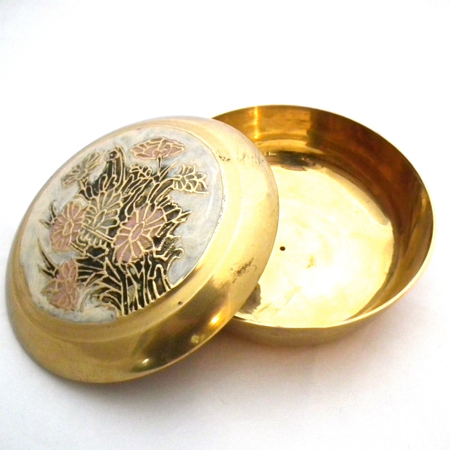 Decorative Brass Jewellery Box With Lid, Floral Brass Box, Lidded Brass Box, Round Brass Box