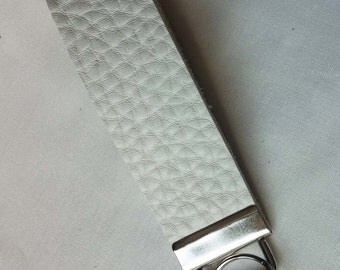 Leather Key fob, keychain, wristlet, keyfob - white high quality leather