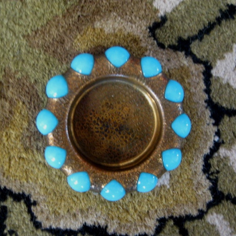 Fisher Jewel Tray Brass Dish Vintage Turquoise Glass Marbles