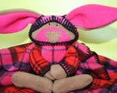 MacBunny - Unique baby blanket in a striking pink & red plaid - security Blanket - stuffed rabbit - pink and red baby shower gift - waldorf