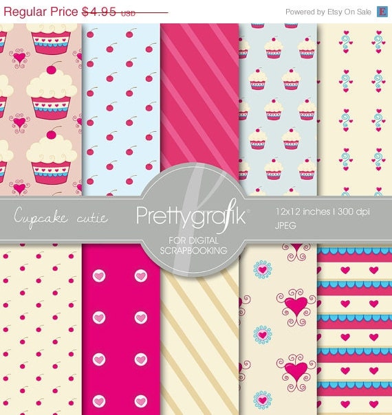 80% OFF SALE Cupcake digital paper, commercial use, scrapbook papers, background - PS502 Il_570xn