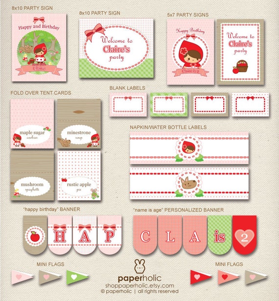 PERSONALIZED Sweet Little Red Riding Hood - Custom Party Décor Suite - Printable Supplies by Paperholic Il_570xn