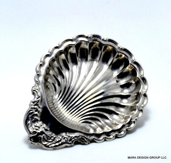 vintage leonard silver plate clam shell candy dish, small platter