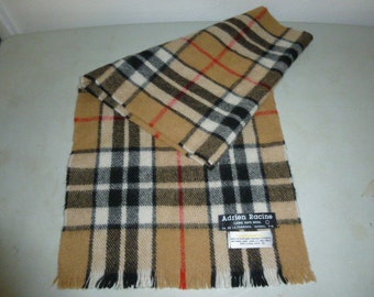 Mens Vintage Lambswool Plaid Winter Scarf Muffler Made in Scotland