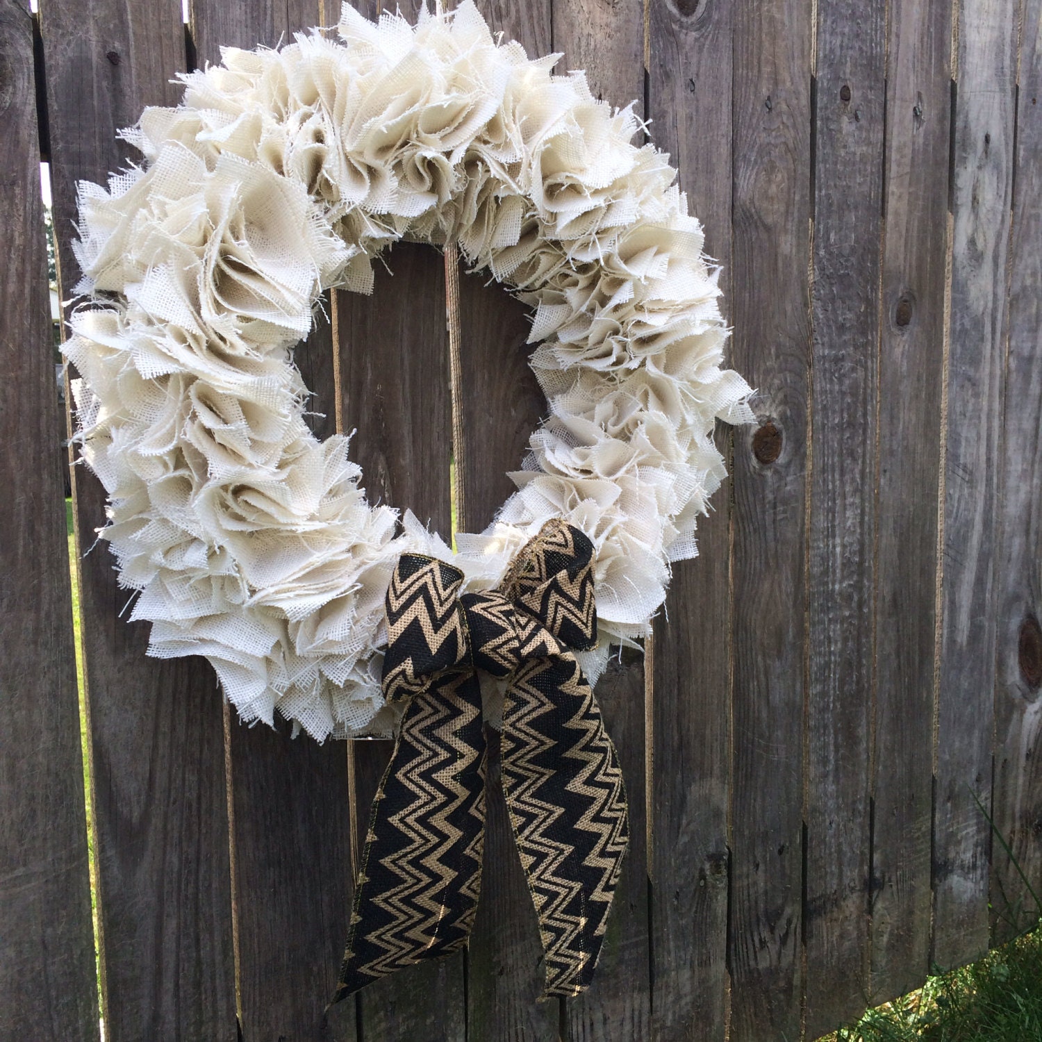 XL Burlap Rag Wreath, Fall Door Decor, Shabby Chic