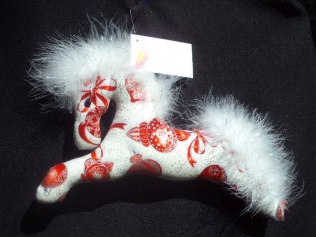 Christmas ornament, pony, horse, red and white, decoration, wreath, unique tree ornament,