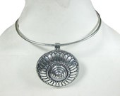 Vintage Classic German Silver Round  Design Pendant Choker Necklace/Statement Necklace