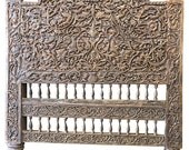 Antique Indian Headboard Wood Bed Frame Jaipur Beautiful Floral Carved Home Decor Idea