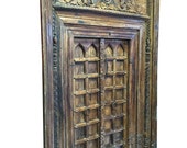 Indian Antique Chakra Door Hand Carved Reclaimed Wood Double Doors & Frame