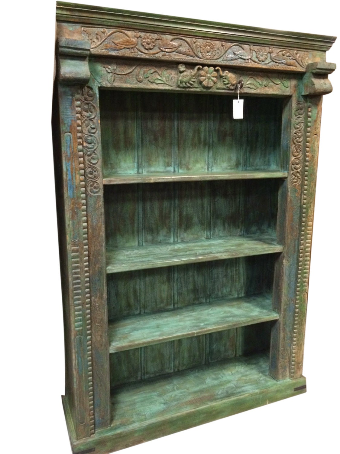 Antiqie Solid Carving Book Shelf Vintage Indian 4 Shelf