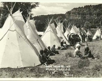Postcard of Sioux Indian Village in Black Hills