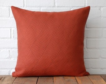 Orange Diamonds and Brown Suede Pillow