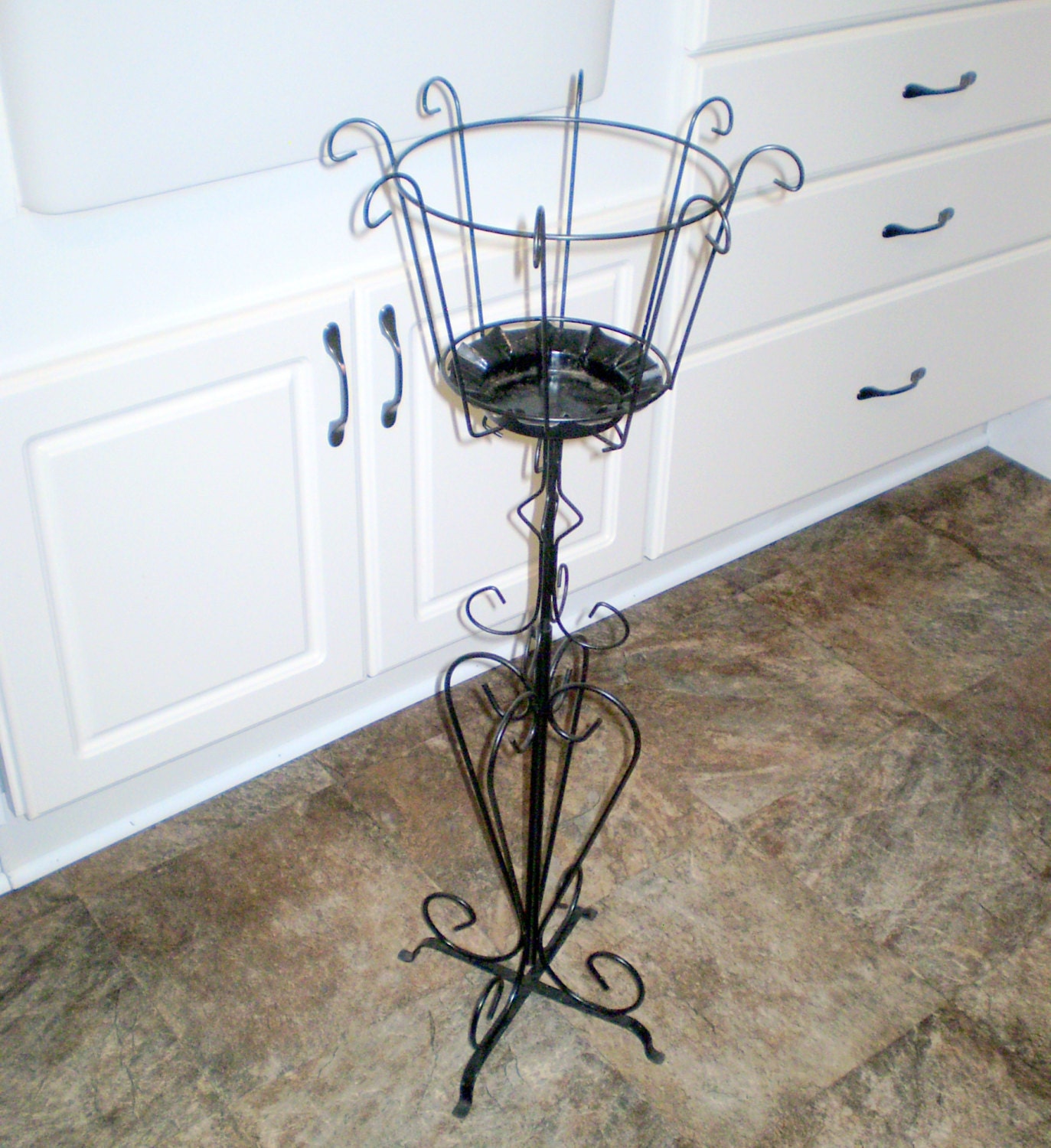 Vintage Wrought Iron Plant Stand Adjustable by LongAgoVintage