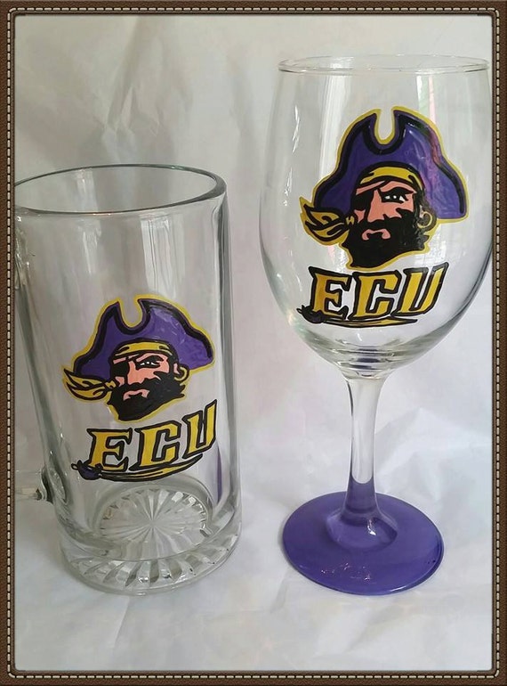 ECU Pirates Inspired Hand Painted Wine Glass or Beer Mug