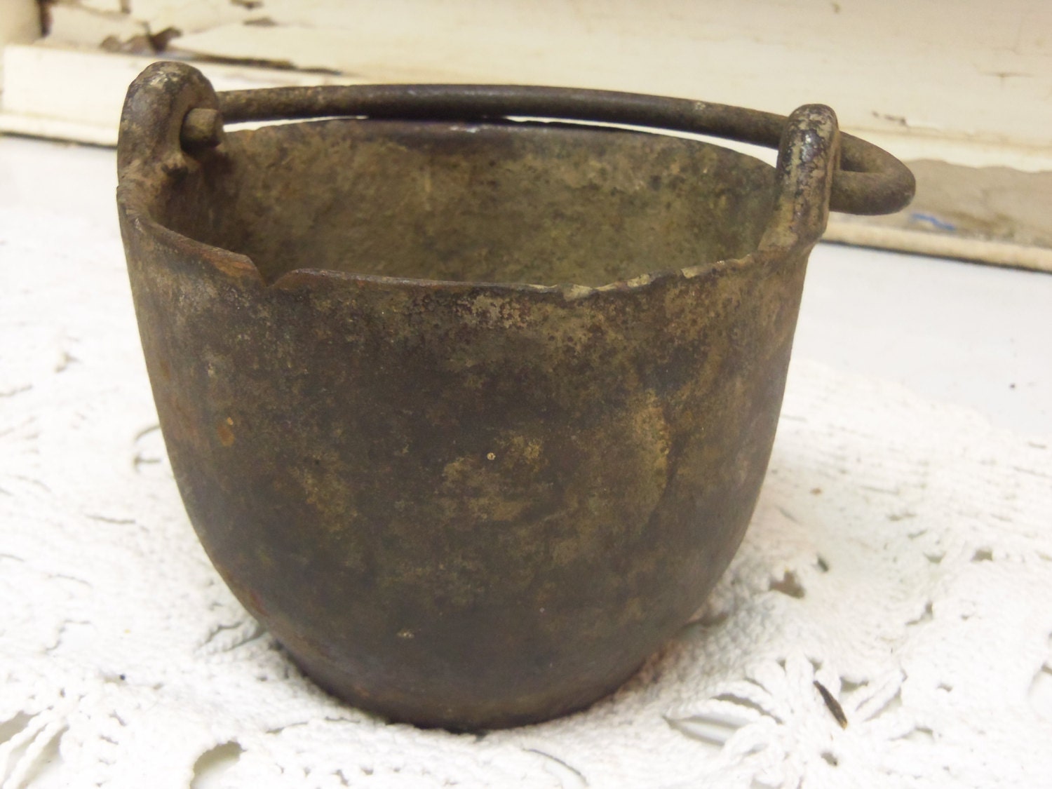 Antique Cast Iron Very Small Pot Rusty Shabby by CatfishChloe