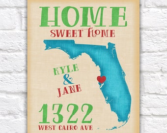 Personalized Housewarming Gift - Fl orida Map, Miami, Orlando, Tampa ...