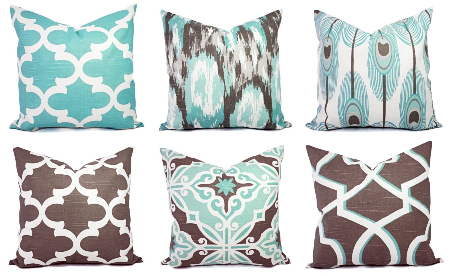 Decorative Pillow Blue and Brown Pillow Cover Ikat Pillow