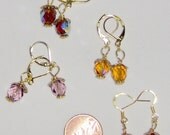 Czech Fire Polish Glass Milti-Color Earrings Pierced Earrings with Gold  Wires and Old Golden Leaf Look Cups each Bead