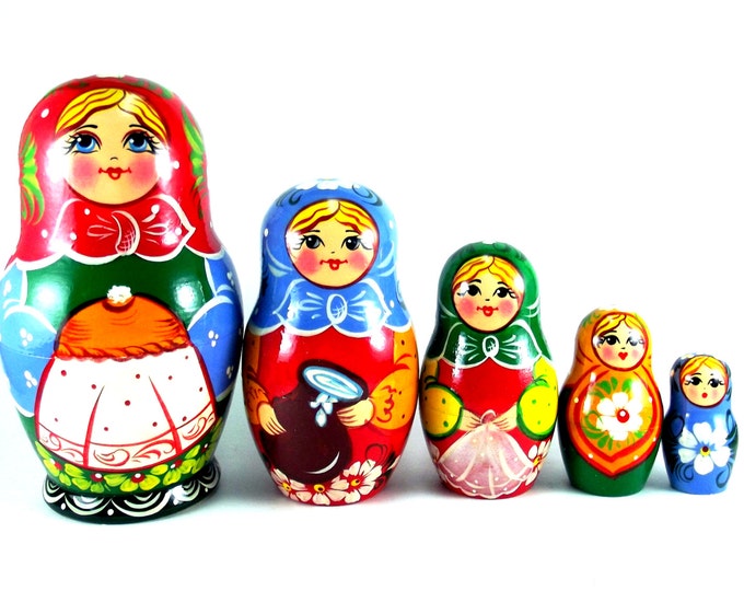 Nesting doll 5 pcs Bread and salt. Russian matryoshka. The original birthday gift.