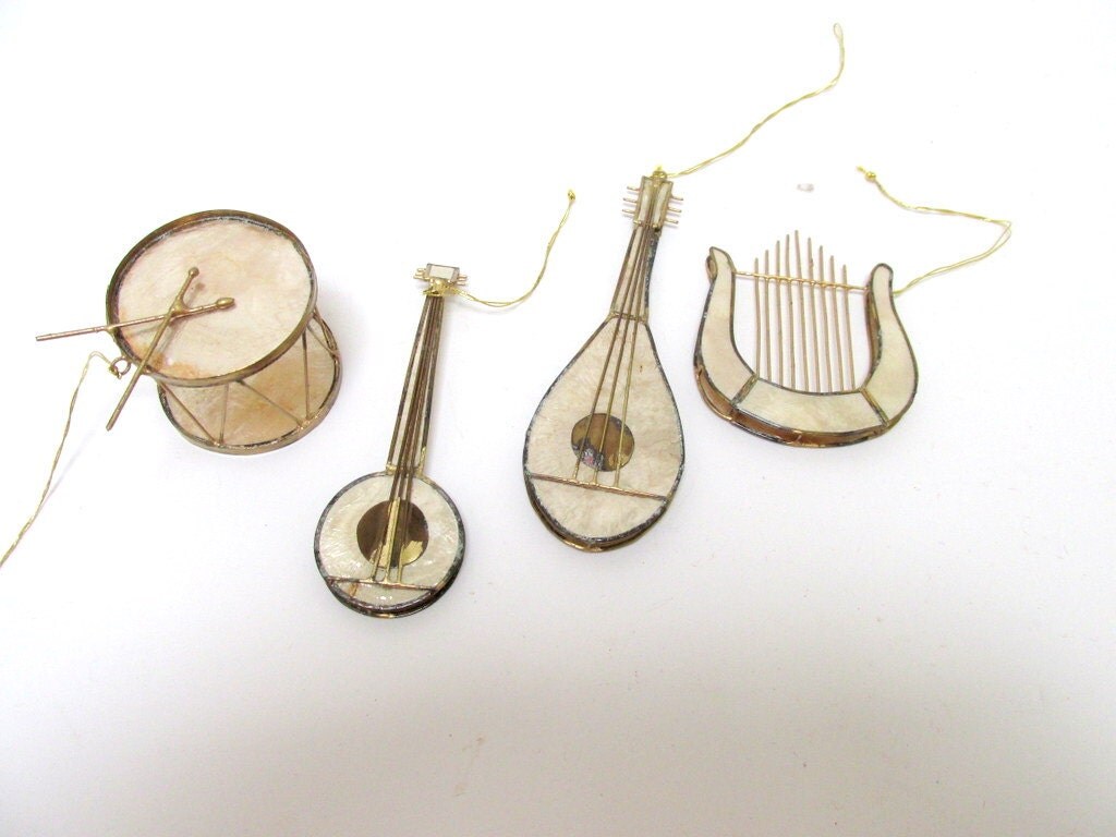 vintage christmas ornaments set of 4 capiz musical instruments vintage christmas ornaments set of 4 capiz musical instruments