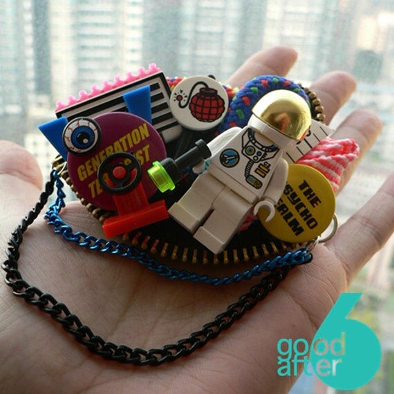 Items similar to Handmade lego minifigure astronaut Brooch Cluster Pin Colorful,collage