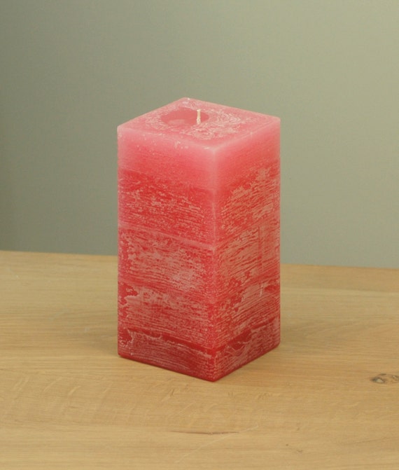 Square 3x3 x 6 Red Layered Rustic Pillar Candle by NordicCandle