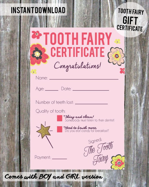 Items similar to Tooth Fairy Certificate PDF - {instant download} - diy ...