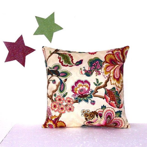 16 Pink Green Gold Cream Pillow Cover HGTV Floral Throw