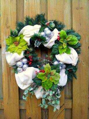 Holiday Seasonal Christmas Deluxe Burlap Wreath with Premium Poinsettia Accents.
