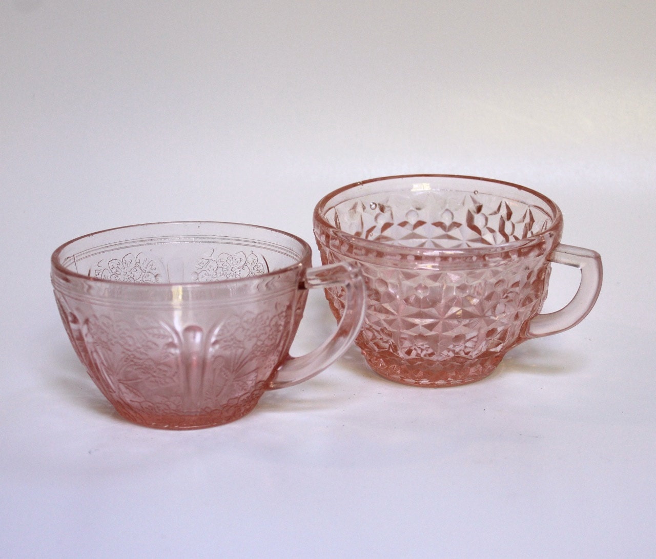 Vintage Mismatched Pink Depression Glass Tea Cups Haute Juice
