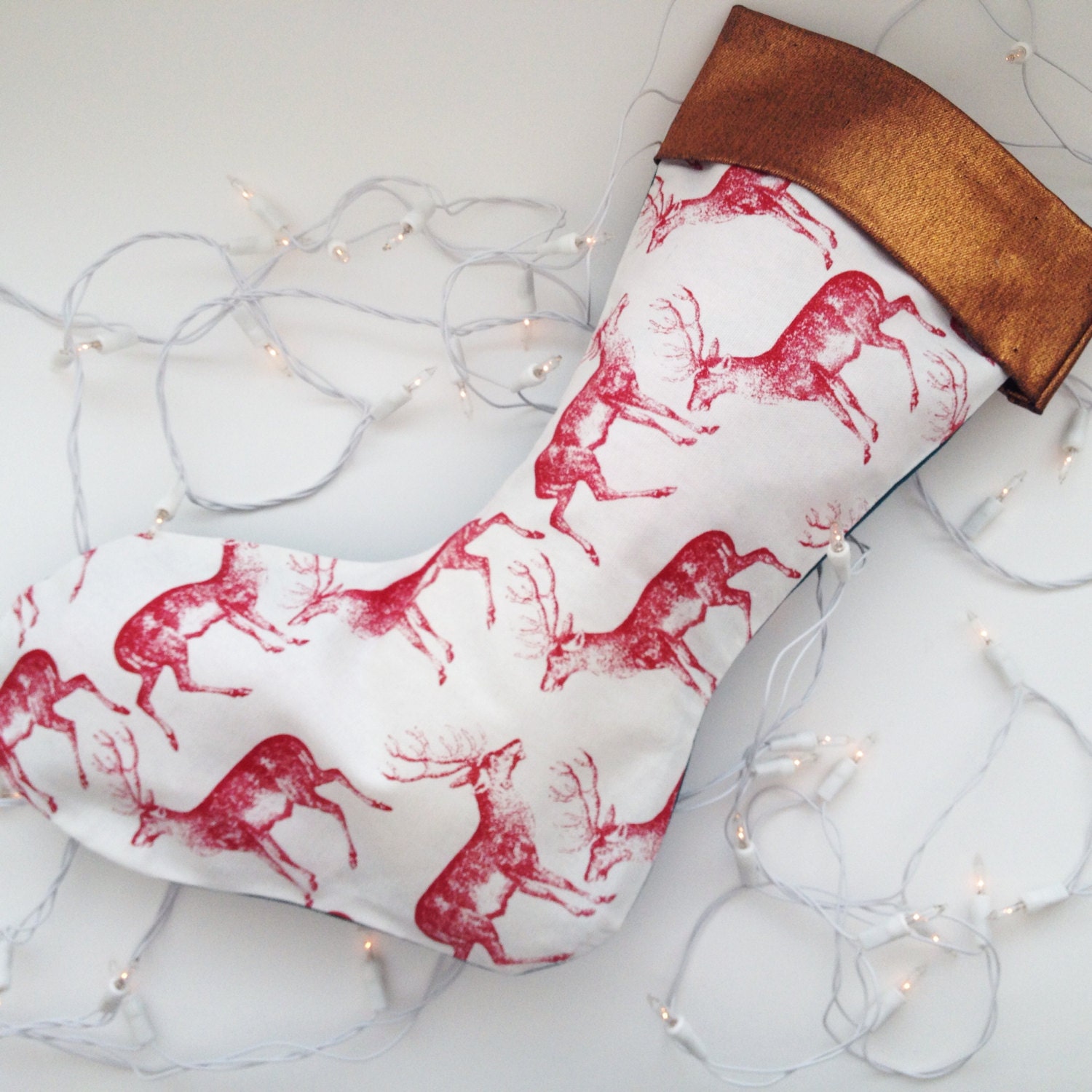 Christmas Stocking- Hipster Reindeer | Copper, White, Red & Green |