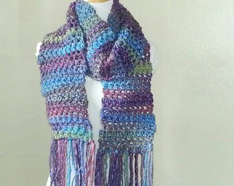 Items similar to Crochet Scarf Neckwarmer with Fringe - Colorful Pastel ...
